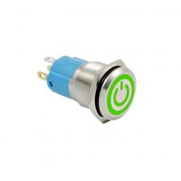 Comutator LED etanș - iluminare verde, 12 mm, 3 - 6V