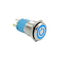 Comutator LED etanș - iluminare albastră, 19 mm, 12 - 24V