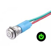 Comutator LED impermeabil cu buton proeminent 12 mm - Verde, 12 - 24V