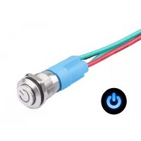 Comutator LED impermeabil cu buton proeminent 12 mm - Albastru, 12 - 24V