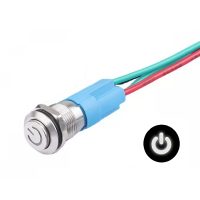 Comutator LED etanș cu buton proeminent de 12 mm - Alb, 12 - 24V