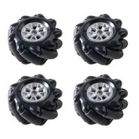 Roti Mecanum robotice 60 mm – set de 4 roți omnidirecționale, negre (6.7 mm butuc)