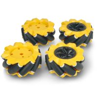 Roti Mecanum robotice 60 mm – set de 4 roți omnidirecționale, galbene (6.7 mm butuc)