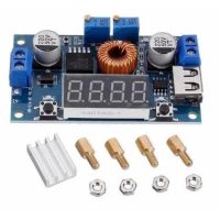 Modul step-down XL4015 4–40V la 1.5–37V, 5 A / 75 W, display multifuncțional, mod CC/CV, USB-C