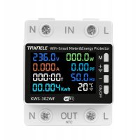 Comutator de protecție inteligent Wifi cu măsurarea consumului pe șina DIN cu ecran - TUYA, SmartLife, 63A, 230VAC, V, A, W, kWh, °C