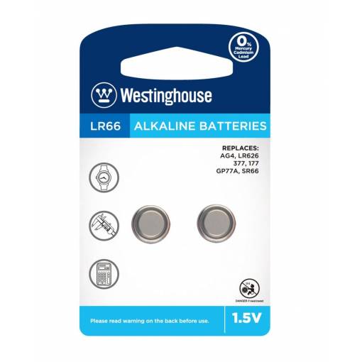Foto - Baterie alcalină rotundă Westinghouse LR66 (AG4, LR626, 377, 177, GP77A, SR66) - 2 bucăți; 1,5V