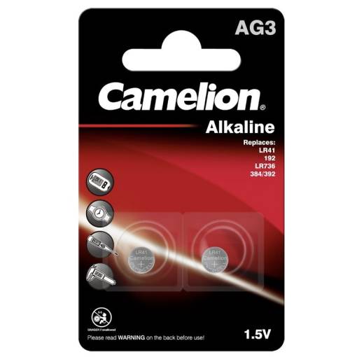 Foto - Baterie alcalină buton Camelion LR41 (AG3, LR736, 392, 192, GP92A, SR41) - 2 bucăți; 1,5V