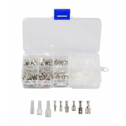 Foto - Set de conectori faston 2,8; 4,8; 6,3 mm cu capace - 180 bucăți