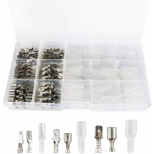 Foto - Set de conectori faston 2,8; 4,8; 6,3 mm cu capace - 270 bucăți