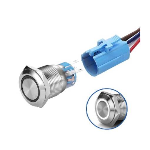 Foto - Comutator LED rezistent la apă 19 mm - Iluminare albă, 3 - 6V