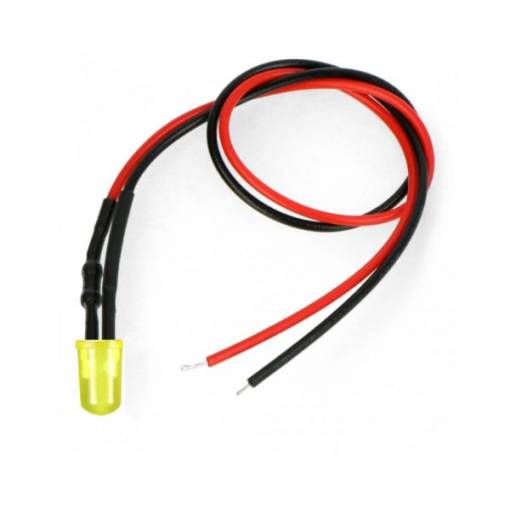 Foto - LED diodă cu rezistor pe cablu - Galben, 5 mm 12 - 18V