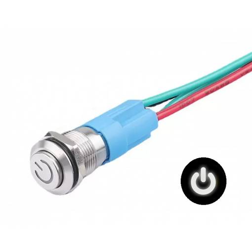 Foto - Comutator LED etanș cu buton proeminent de 12 mm - Alb, 12 - 24V