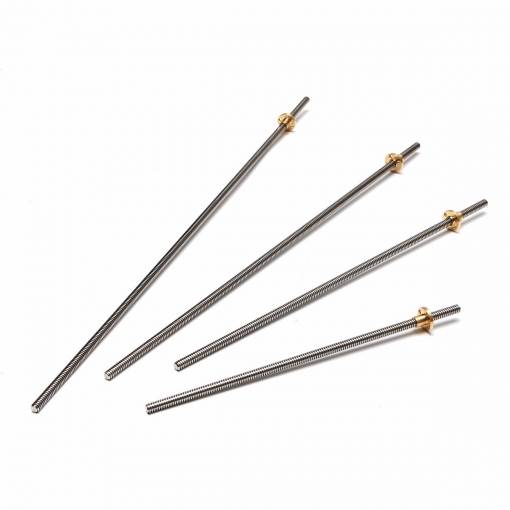 Foto - Bară filetată trapezoidală, T8 x 8, P2, filet drept, cu piuliță - 500 mm