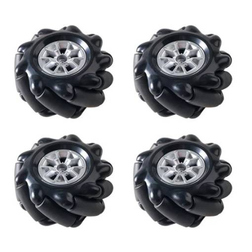 Foto - Roti Mecanum robotice 60 mm – set de 4 roți omnidirecționale, negre (6.7 mm butuc)