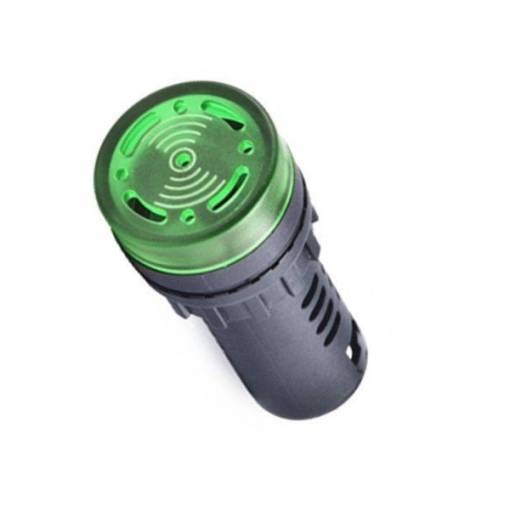 Foto - Lumină LED de semnal și buzzer AC/DC 12V - Verde