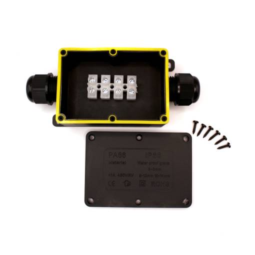 Foto - Conector de cablu DRĂTEK - IP68 100x70, 2 ieșiri 9-12mm, 4pin