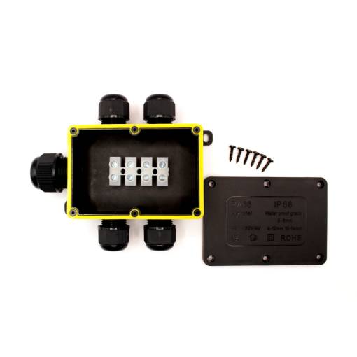 Foto - Conector de cablu DRĂTEK - IP68 100x70, 5 ieșiri 10-14mm, 4pin