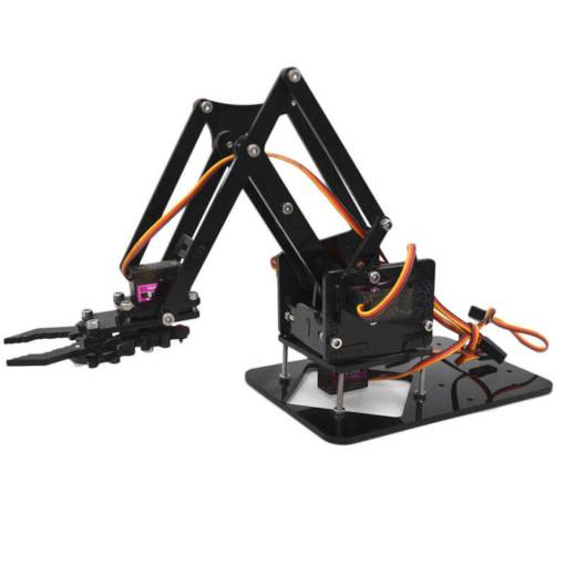 Foto - Braț robotic mecanic cu mână pentru SG90/MG90, din acrilat, negru - kit