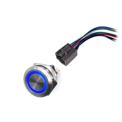 Foto - Comutator LED rezistent la apă 30mm fără blocare - iluminare albastră, 12 - 24V