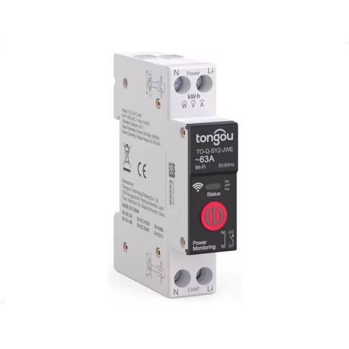 Foto - Relé wifi TO-Q-SY2-JWE pe șină DIN eWeLink cu măsurarea consumului - 63A, măsurarea kWh, W, A, V