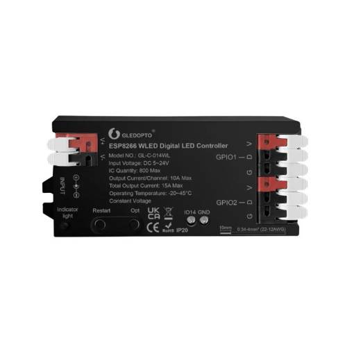 Foto - Controler inteligent Wifi pentru benzi LED digitale - ESP8266, WLED Native, 5-24VDC, 15A