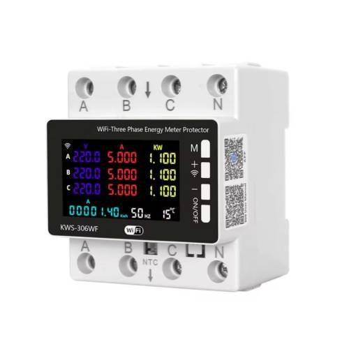 Foto - Contor WiFi trifazat TUYA 80A cu releu și display LCD - montaj pe șină DIN