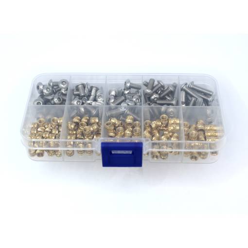 Foto - Set de inserturi filetate din alamă și șuruburi - 220 buc, M4 în diferite lungimi