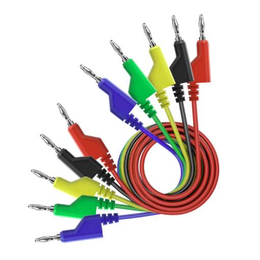 Foto - Set de 5 cabluri robuste cu conectori banana de 4mm pentru multimetre și surse de laborator - 1m