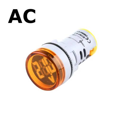 Foto - Voltmetru panel pentru tensiune AC 60-500V, rotund 22mm - Portocalie