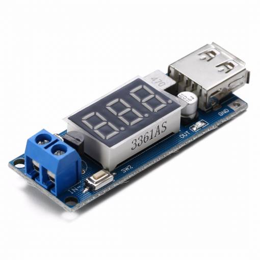 Foto - Reductor de tensiune DC4,5 - 35V la 5V/500mA USB voltmetru LED
