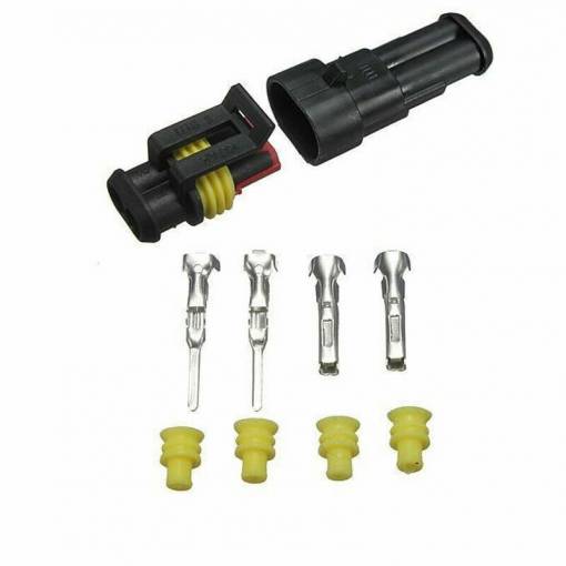 Foto - Conector auto AC/DC, kit, rezistent la apă, mascul + feminin - 2 pini