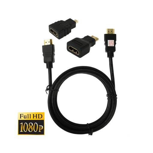 Foto - Cablu HDMI / Mini HDMI / micro HDMI (FullHD) - 1,5m - Negru
