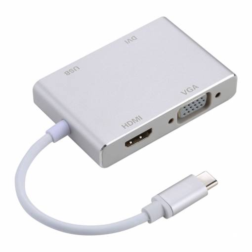 Foto - Adaptor USB-C 4in1 (HDMI, VGA, DVI, USB) - Argintiu