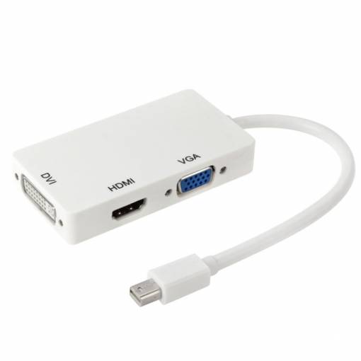 Foto - Reducere/hub Mini displayPort la HDMI, VGA și DVI - Alb