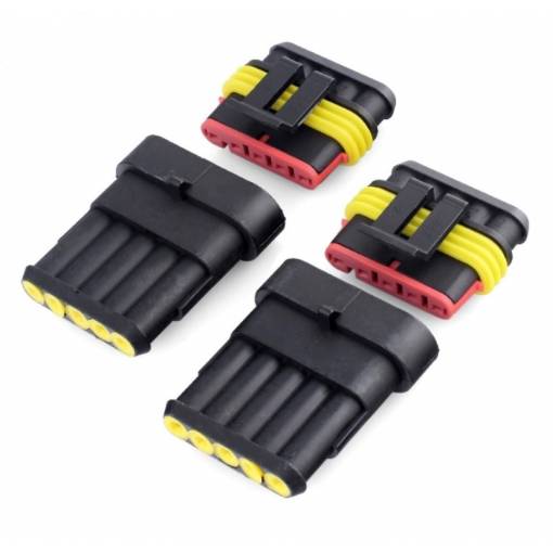 Foto - Conector auto AC/DC, kit, impermeabil, masculin + feminin - 5 pini