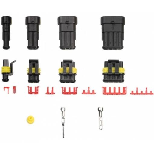 Foto - Set de conectori auto AC DC 1, 2, 3, 4, 5, 6 Pin - Rezistenți la apă (F+M) și fuzibile