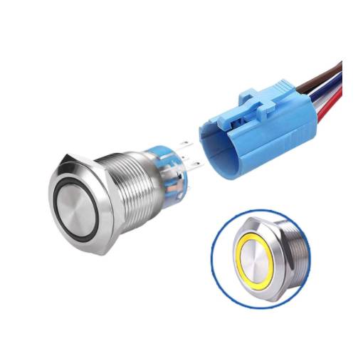 Foto - Comutator LED impermeabil - Iluminare galbenă, 19 mm, 12 - 24V